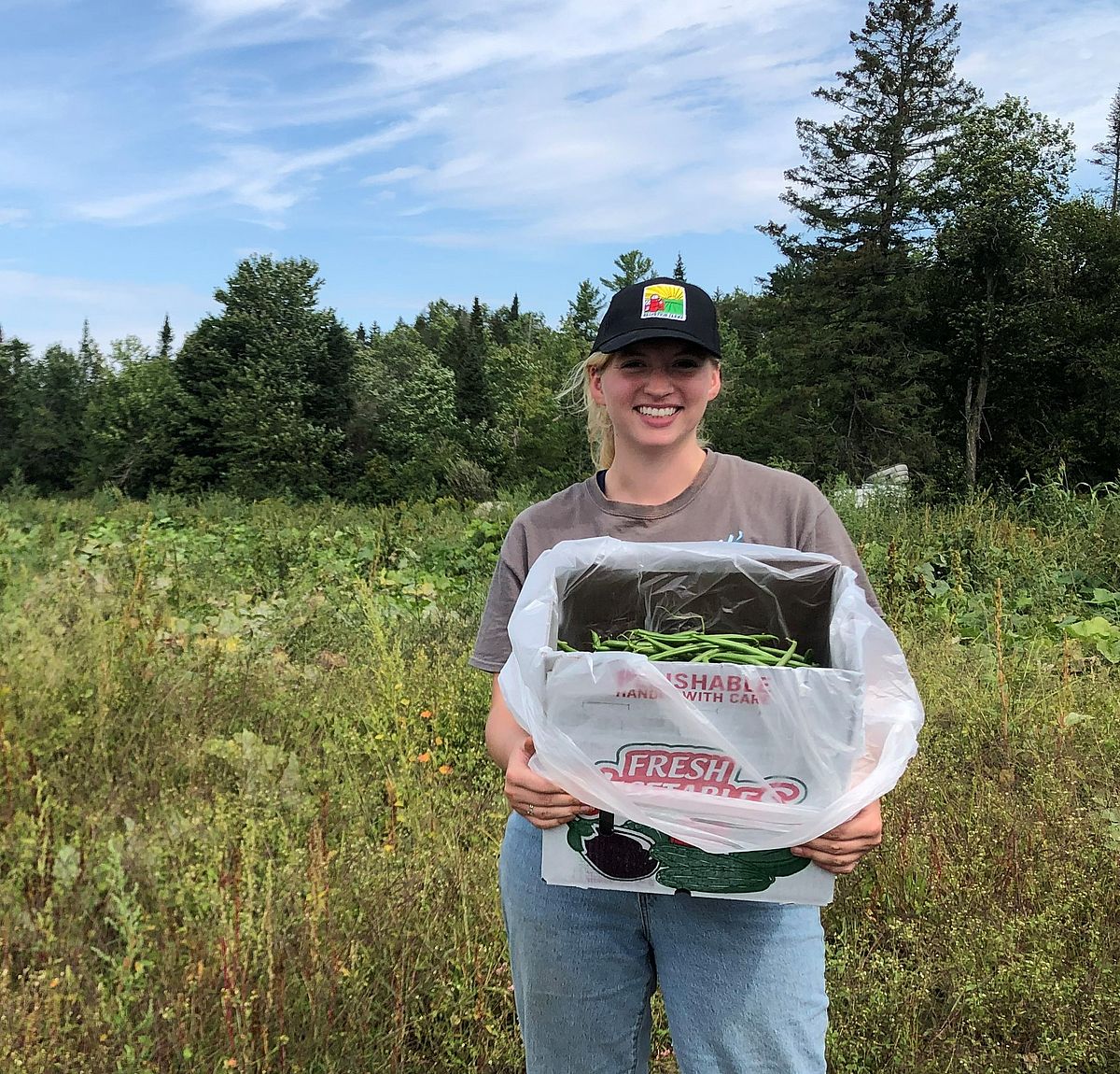 Jessa at a green bean glean.