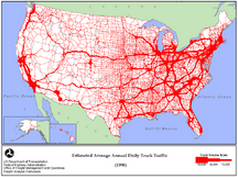 Map of truck traffic on major US Highways 1998